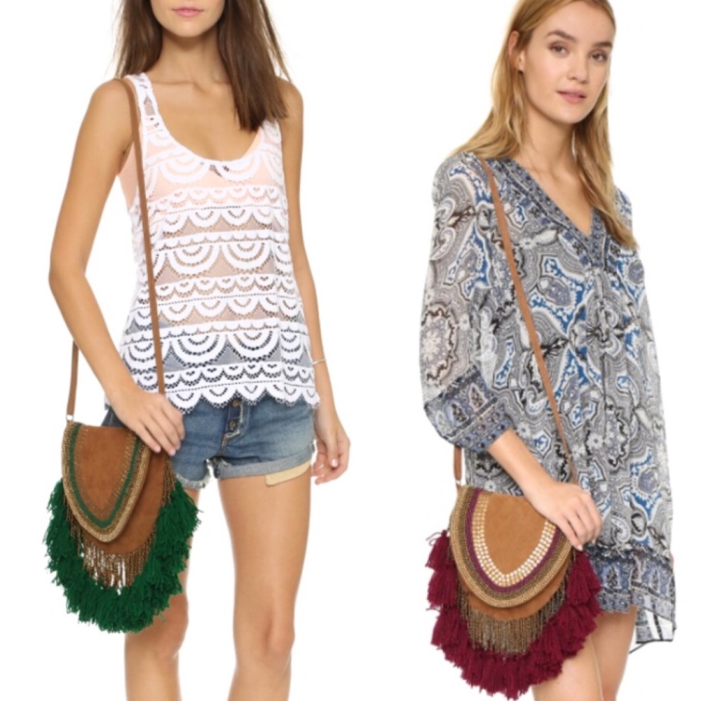 Anthropologie Suede Beaded Crossbody